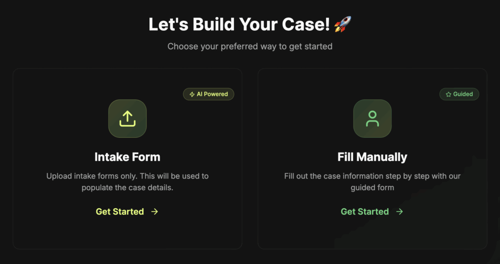 ProPlaintiff Intake Case Set Up Screen