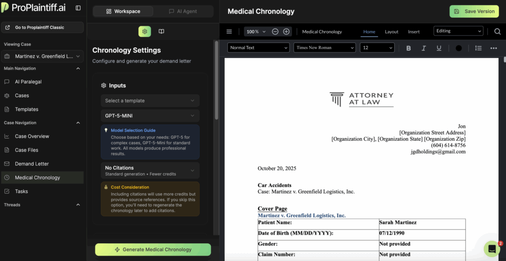 ProPlaintiff Medical Summary Draft