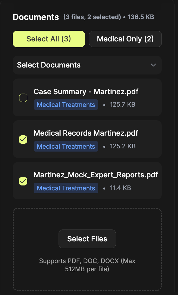 ProPlaintiff Medical Summary Screen