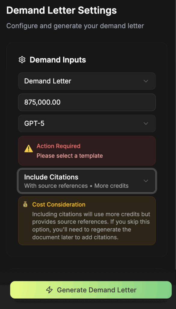 ProPlaintiff Demand Letter Settings