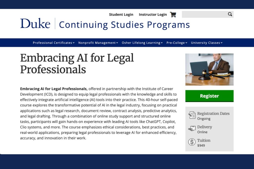Duke University AI course for legal professionals