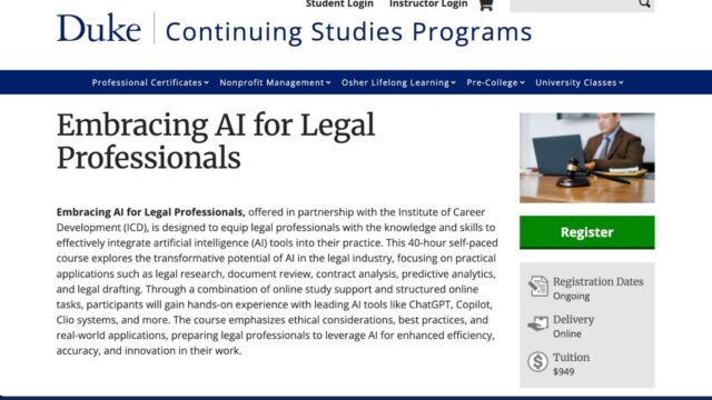 Duke University AI course for legal professionals