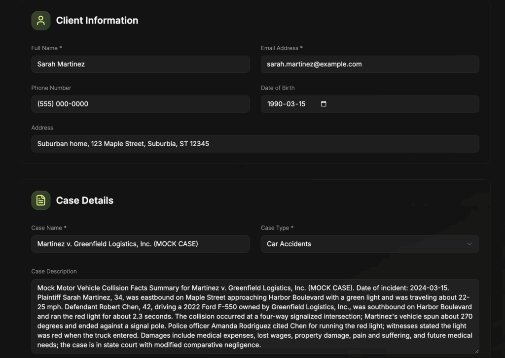 ProPlaintiff Client intake section