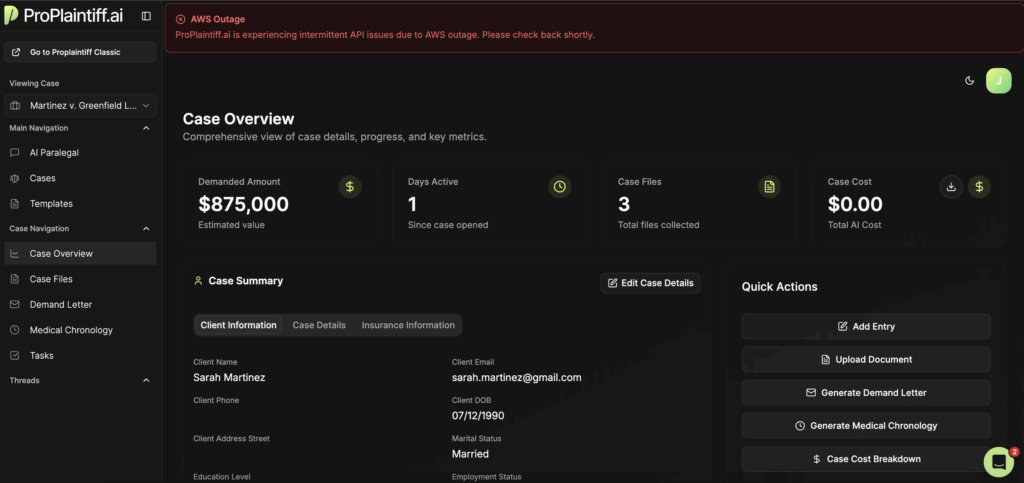 ProPlaintiff case overview