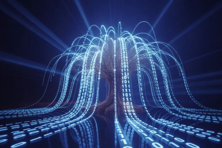 AI decision tree visualization showing Colorado artificial intelligence regulation concept with glowing blue neural pathways