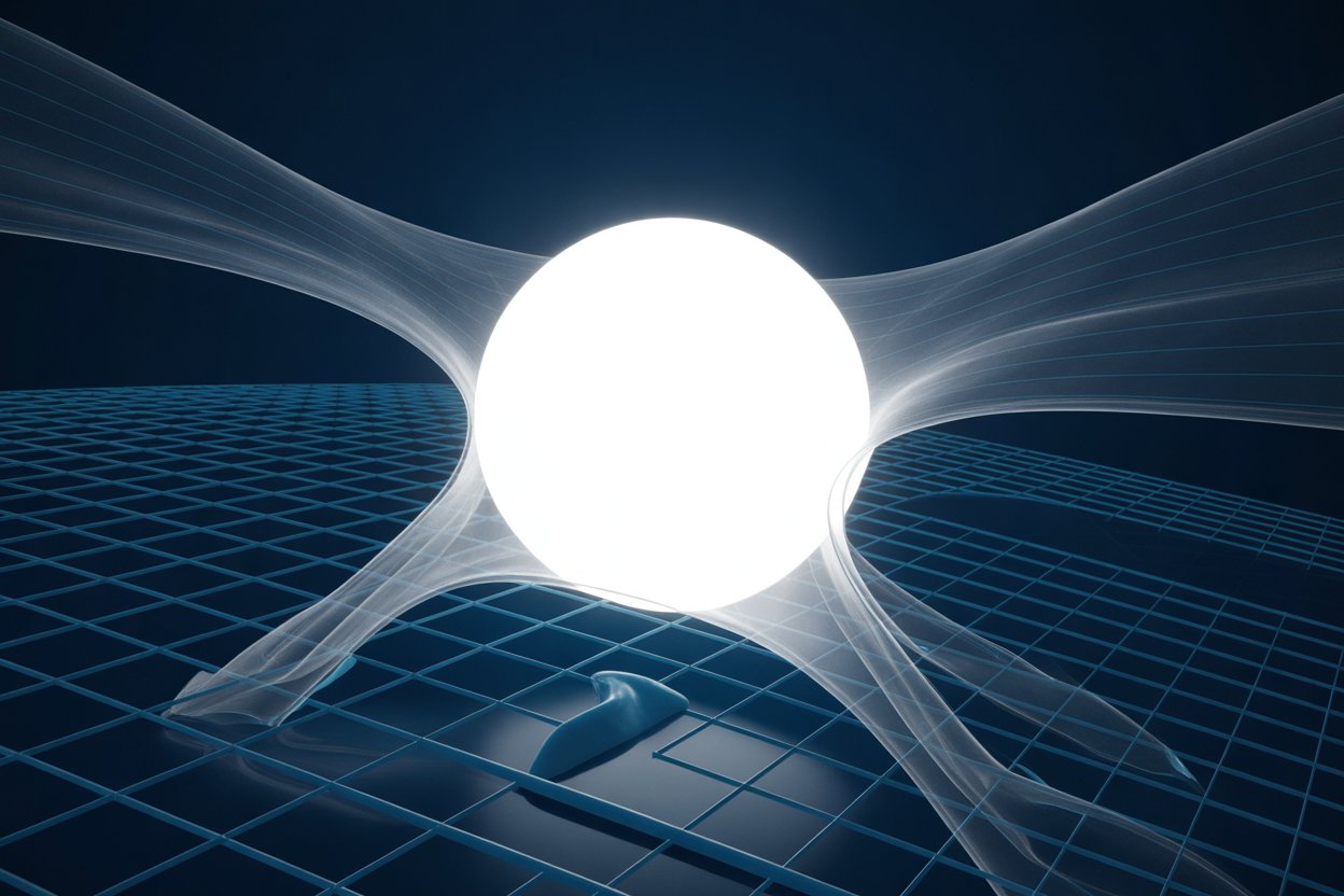 Abstract visualization of AI free speech rights pressing against regulatory boundaries in luminous blue and white against navy background